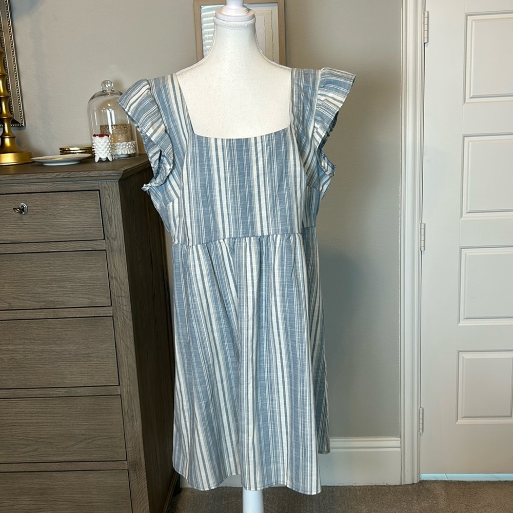 True Craft | Blue Stripe Flounce Sleeve Western Ranch | 1X